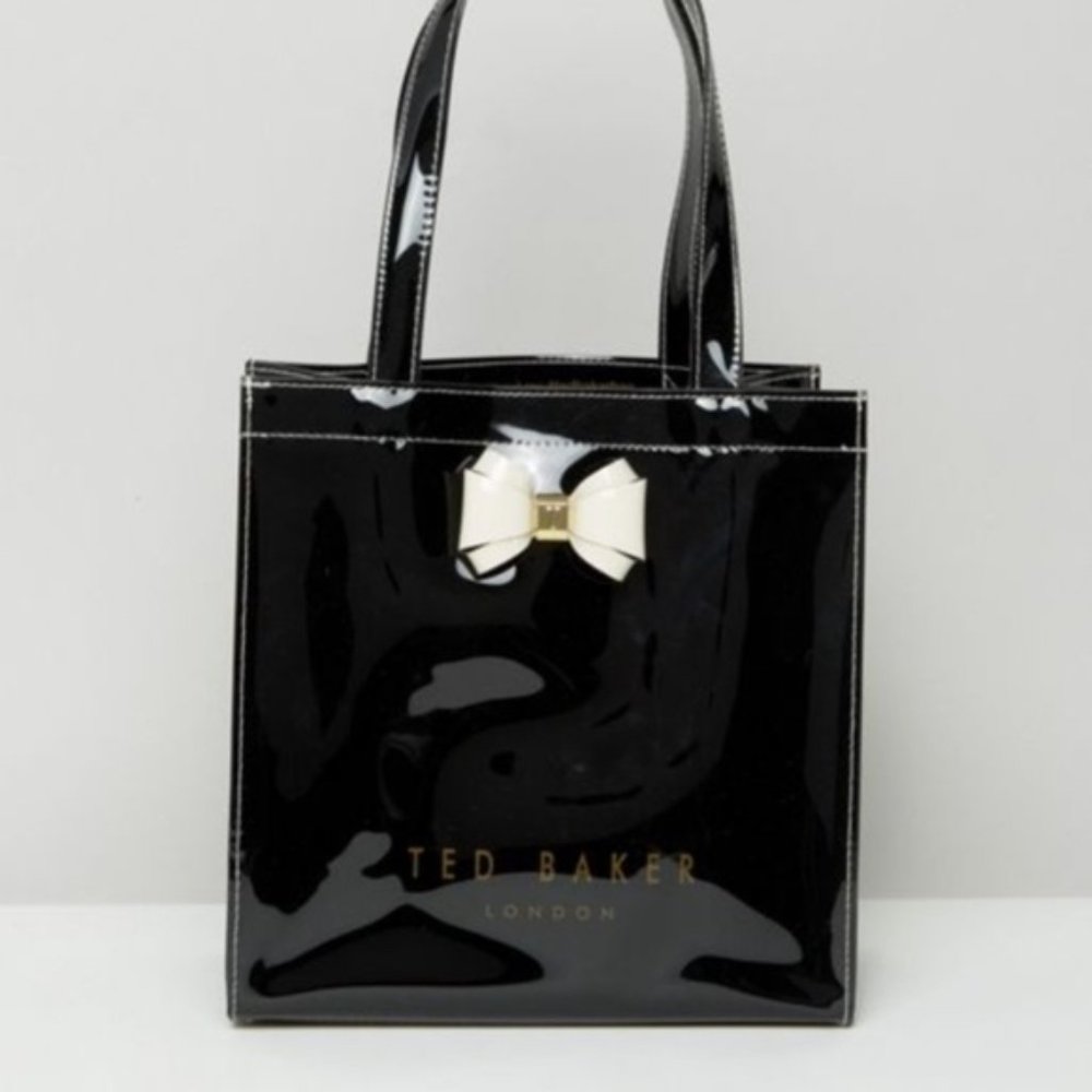 Ted Baker Black Icon Shopper Tote Bag Large Vinyl Shiny